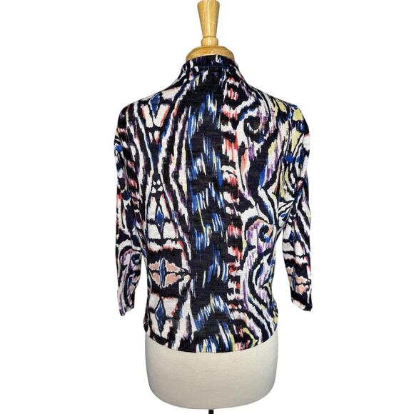 CHICOS Linen Blend Kaleidoscope Cardigan Sweater Sz Medium (1) Black Multicolor - Picture 3 of 9